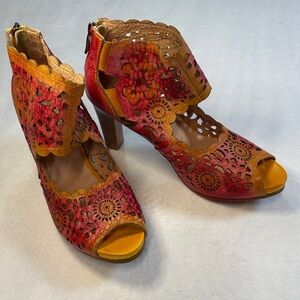 Vibrant Floral Cutout Heels